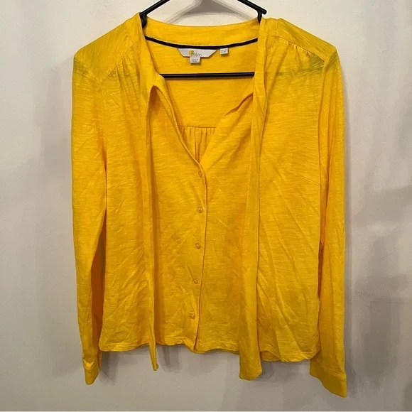 Boden Rachel Tie Neck Jersey Blouse Yellow 8P - Picture 2 of 6